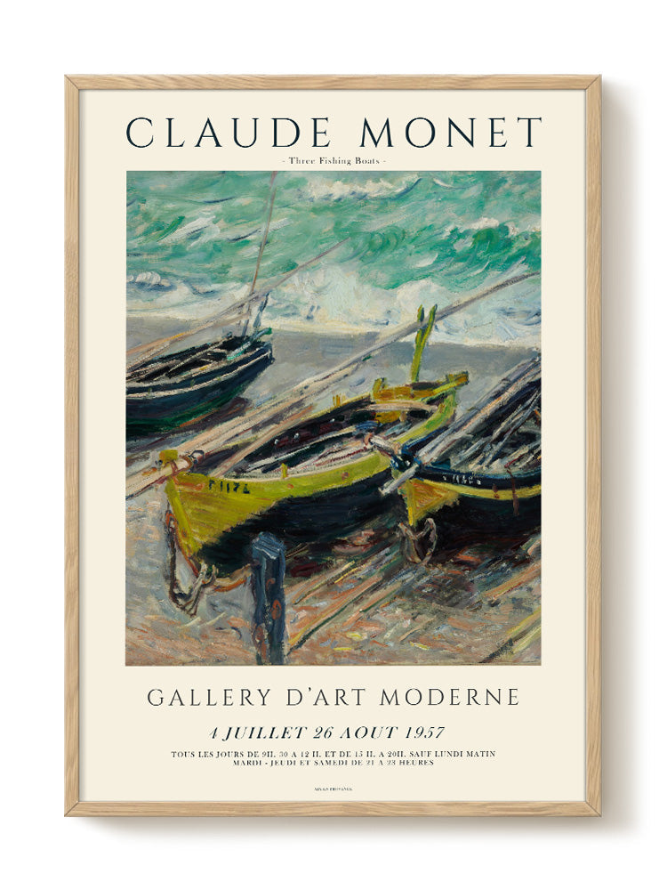 boy with fishing pole on beach monet Claude Monet - Fishing Boats - Art Print - Poster