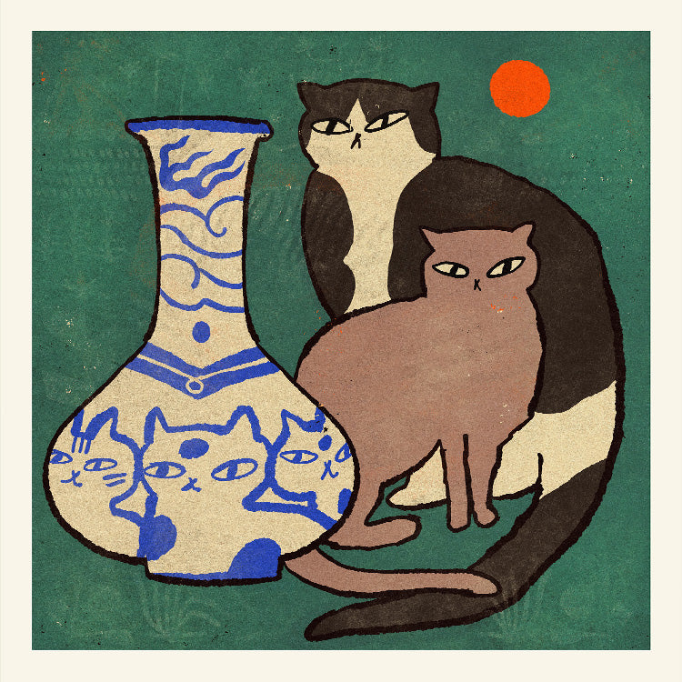 最終価格！ORNAMENTALE PLAKATKUNST Enikő Eged - Blue vase with Cats | PSTR studio