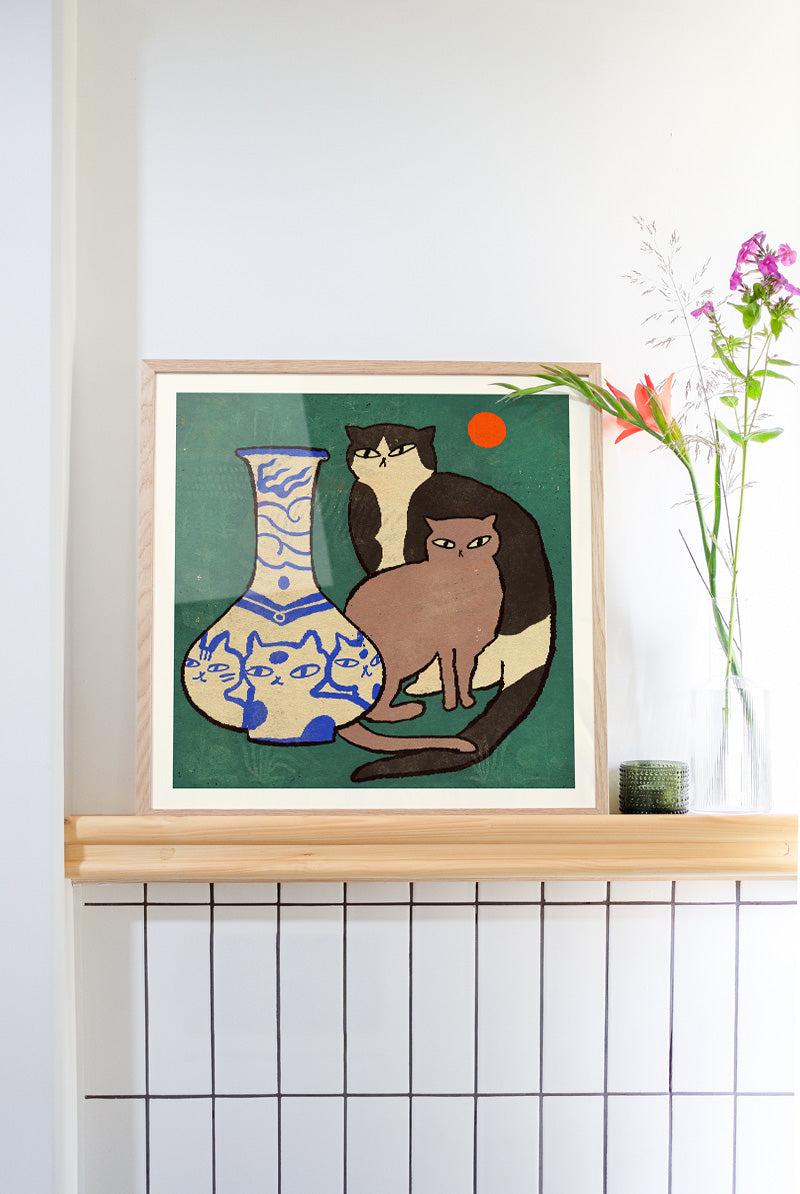 Enikő Eged - Blue vase with Cats | PSTR studio