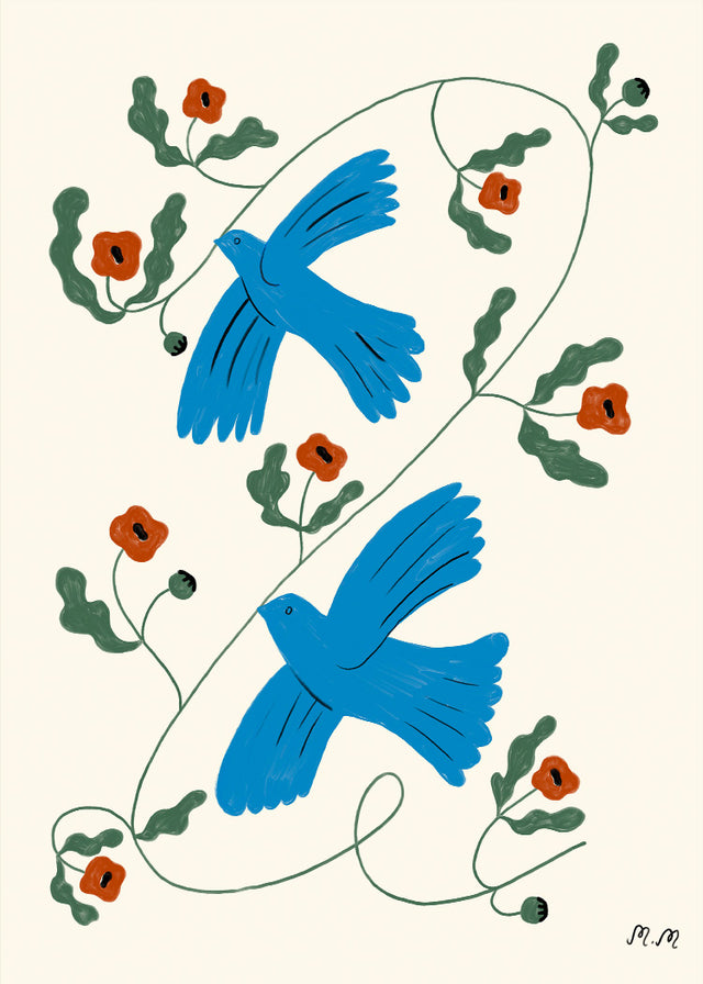 Madelen - Blue Doves with Poppies