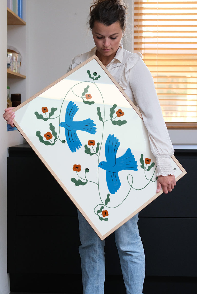 Madelen - Blue Doves with Poppies