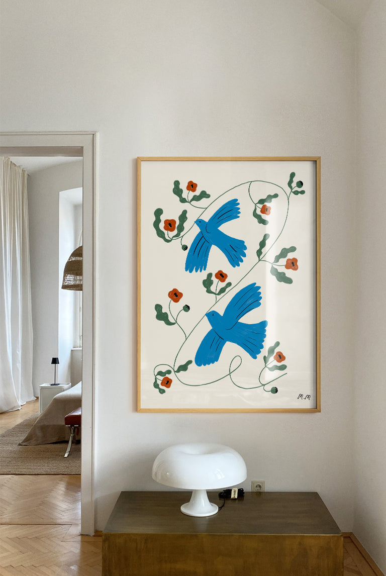 Madelen - Blue Doves with Poppies