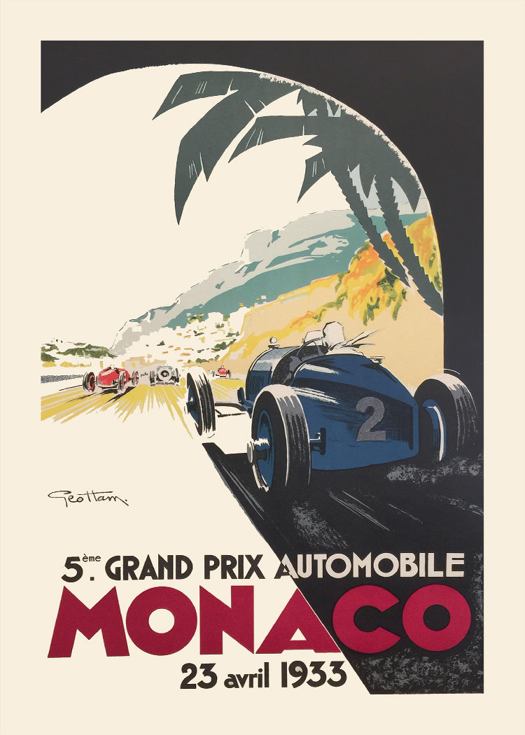 Grand Prix Monaco - 1933- Classic Cars poster - Graphic Art print
