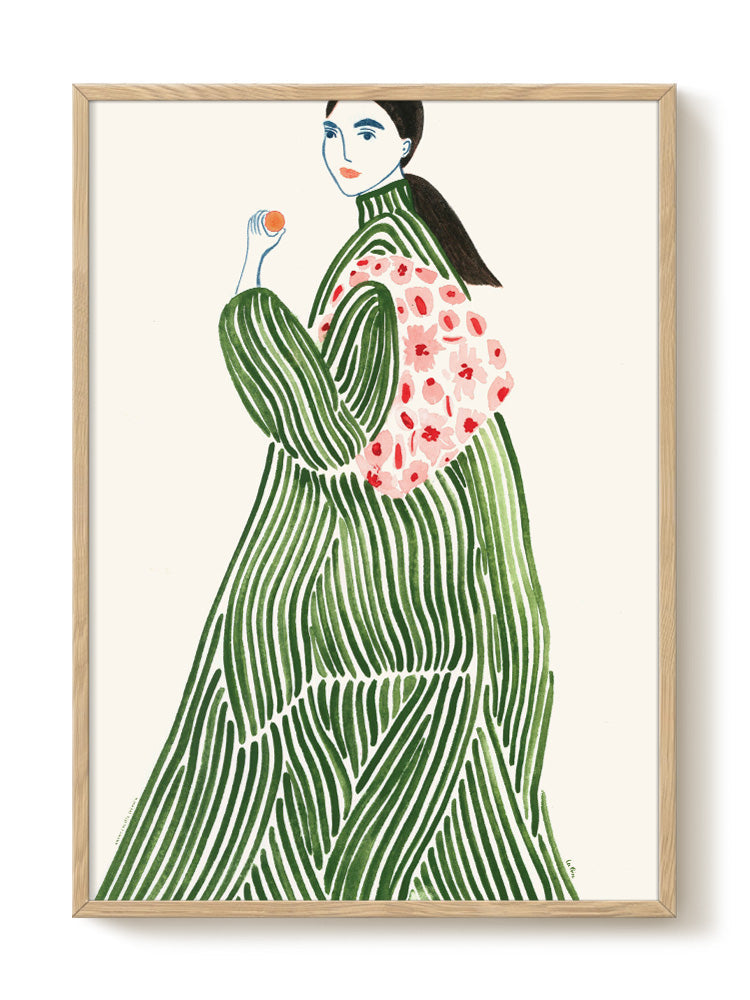 La Poire - Green Coat 24x36in dark wood frame
