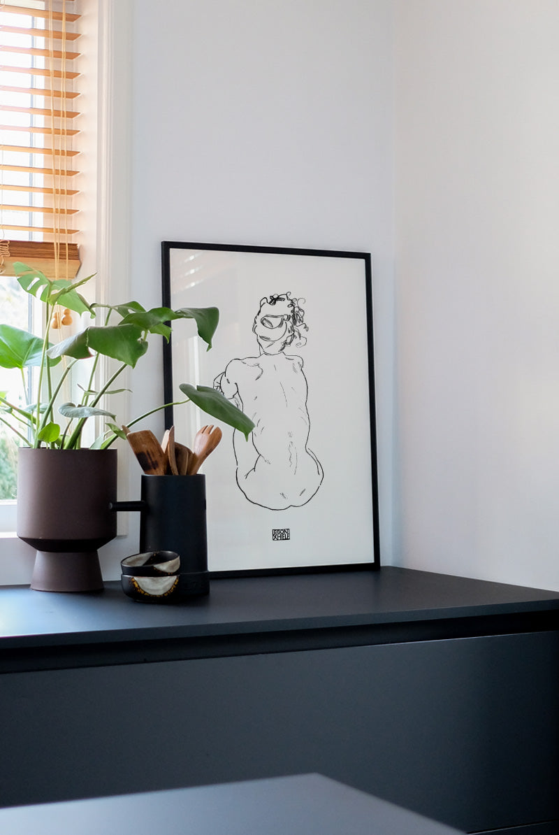 Egon Schiele 線画 木製フレーム付き Landscape with raven (1911) - Egon Schiele | High Quality Print