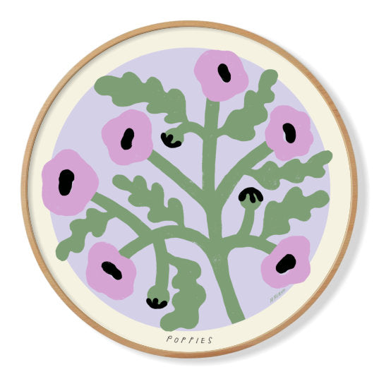 Madelen - Purple Poppies | Framed Circle Art