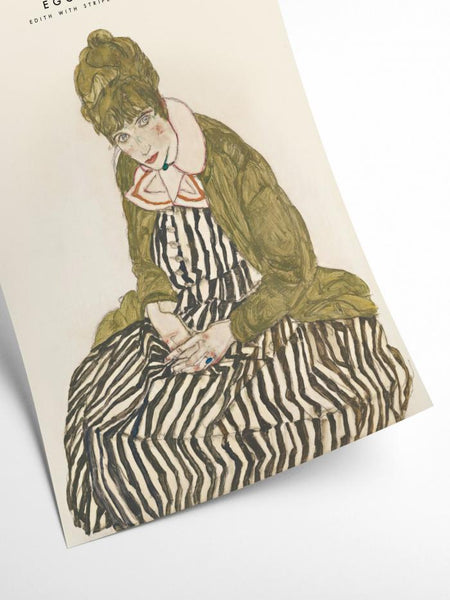 Egon Schiele - Edith with striped dress